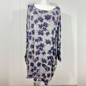 NWT Evans Womens Gray Purple Floral Pocket Long Sleeve Tunic Knit Dress Sz 30/32